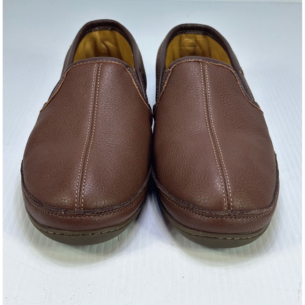 LL Bean Mens Brown Pebbled Leather Slippers Slip On Shoes 272346 Size 12 M